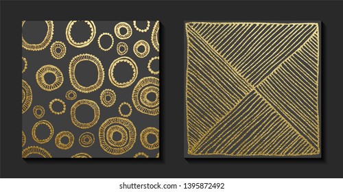 Gold, Hand Drawn pattern. Patina scratch golden elements. Vintage abstract illustration. Bright sketch surface.