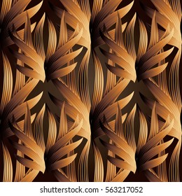 Gold  hand drawn seamless pattern.Abstract floral  background wallpaper illustration with decorative 3d paisley flowers,leaves and luxury ornaments. Vector endless  texture with shadows and highlights