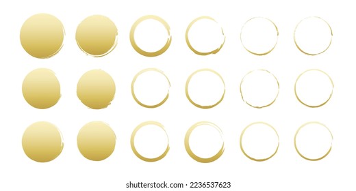 Esbozo de oro dibujado a mano círculo de línea de pincel vectorial.