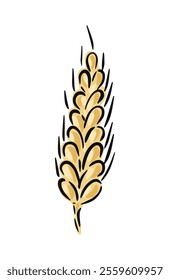 Gold hand drawn wheat stalk illustration with organic shapes and artistic flair.