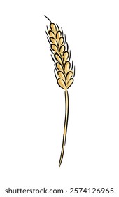 Gold hand drawn wheat stalk illustration with organic shapes and artistic flair.