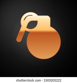 Gold Hand grenade icon isolated on black background. Bomb explosion.  Vector Illustration
