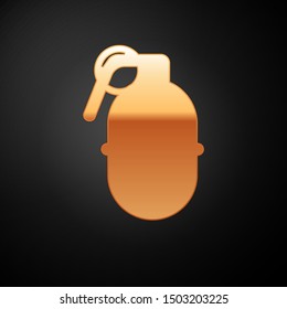 Gold Hand grenade icon isolated on black background. Bomb explosion.  Vector Illustration