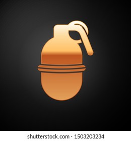 Gold Hand grenade icon isolated on black background. Bomb explosion.  Vector Illustration
