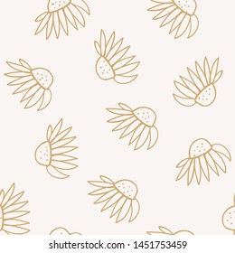 Gold hand illustrated echinacea flower on off white background.