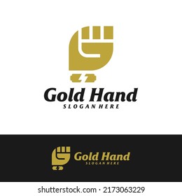 Gold Hand Logo Design Template. Clench Hand logo concept vector. Creative Icon Symbol