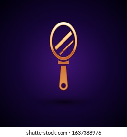 Gold Hand mirror icon isolated on dark blue background.  Vector Illustration