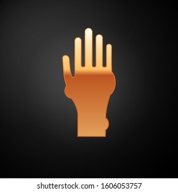 Gold Hand with psoriasis or eczema icon isolated on black background. Concept of human skin response to allergen or chronic body problem.  Vector Illustration
