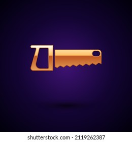 Gold Hand saw icon isolated on black background.  Vector Illustration