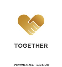 Gold Hand Shake  With Heart Logo Concept