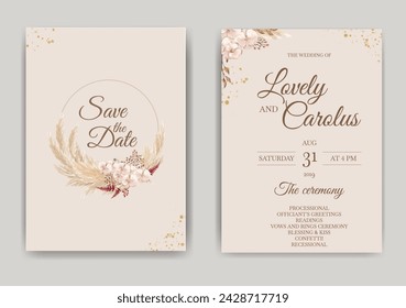 Gold Handdrawn and Elegant Floral Invitation Card.Illustrator and designer. Wedding Invites, save the date, Birthday Invites, Video Invites, E-Cards.