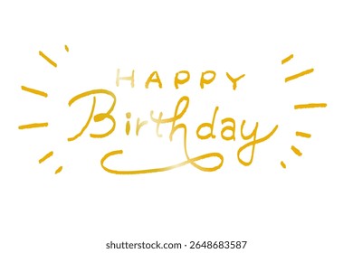 Ouro desenhado à mão feliz aniversário lettering ilustração