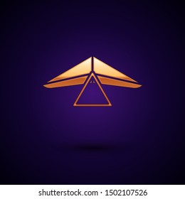 Gold Hang glider icon isolated on dark blue background. Extreme sport.  Vector Illustration