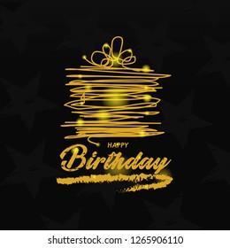 Gold Happy Birthday Greeting Card, Black Background Decorative, Vector Illustration EPS 10