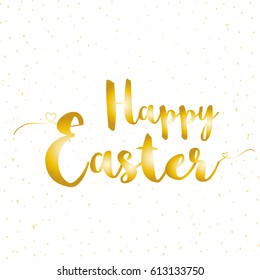 Gold Happy Easter greeting card with lettering. Stylish postcard  templates with message. Modern  calligraphy style.