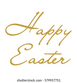 Gold Happy Easter text for greeting card. Vector holiday design on white background