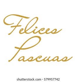 Gold Happy Easter text on spanish for greeting card. Vector holiday design on white background