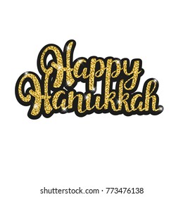 gold happy hanukkah lettering: glitter golden sequins 