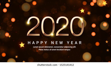 Gold Happy new year 2020 and lens flare background