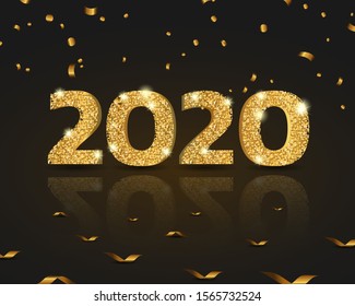 Gold Happy New Year 2020. New year greeting message background. Vector illustration.