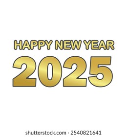 Gold Happy New Year 2025 text design. Brochure design template, card, banner. Vector illustration. Isolated on white background.
