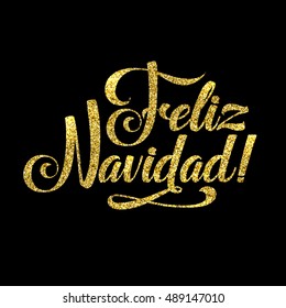 Gold Happy New Year Card. Golden Shiny Glitter. Calligraphy Greeting Poster Template.
