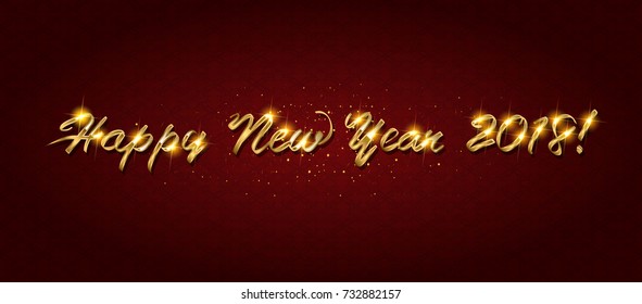 Gold Happy New Year greeting text on dark background. Luxury lettering for vip holiday card design