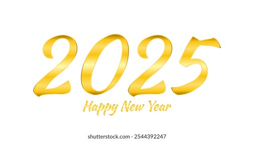 Gold Happy New Year Text On White Background. Celebration And Happy Birthday. Party Wallpaper. Vector Illustration