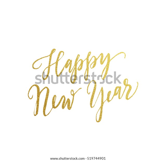 Gold Happy New Year text for greeting card. Vector holiday design on white background