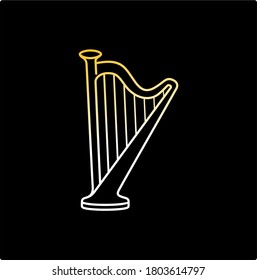 gold harp black design vector icon in outline