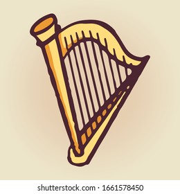 Gold harp symbol.
St.Patrick's day elements icon. 
Colored cartoon illustration.Vector design for web design, mobile app, stickers and games.