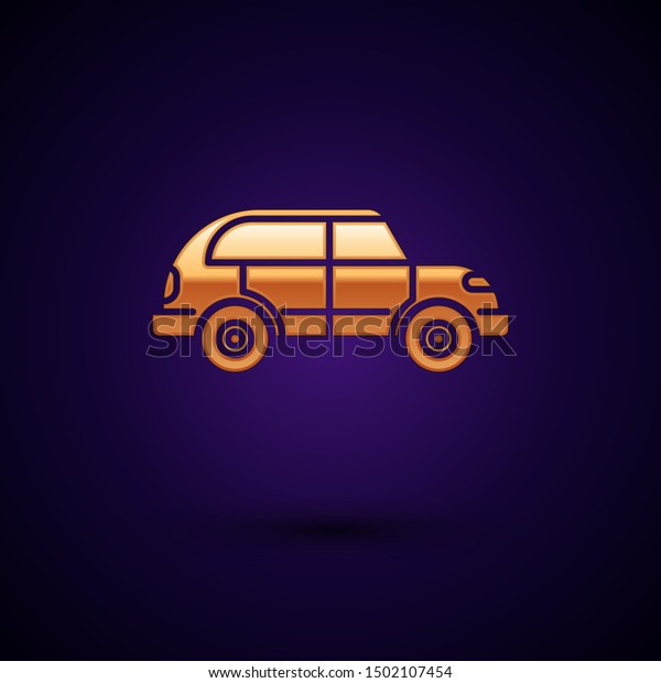 Gold Hatchback car icon isolated on dark\
blue background.  Vector\
Illustration