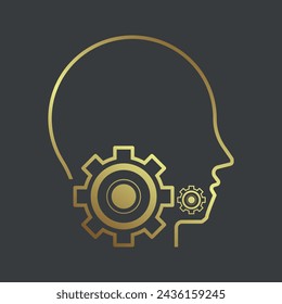 Gold head of AI icon, Premium symbol of AI. AI elegrant on dark background. luxury technology vector element. artificial intelligence icon