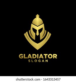 gold head gladiator spartan logo icon design with black background