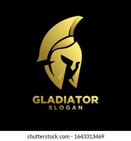 gold head gladiator spartan logo icon design with black background