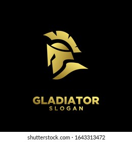 gold head gladiator spartan logo icon design with black background