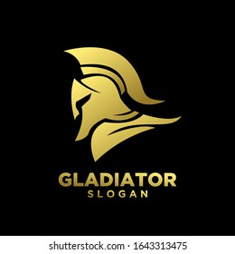 gold head gladiator spartan logo icon design with black background