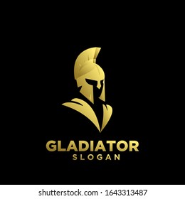 gold head gladiator spartan logo icon design with black background