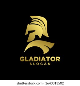 gold head gladiator spartan logo icon design with black background