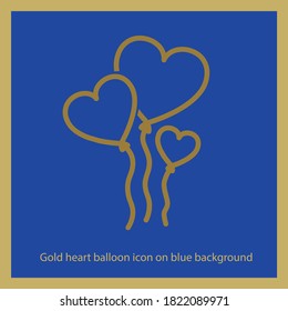 Gold heart balloon icon on blue background