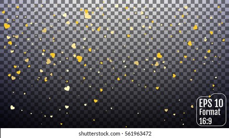 Gold Heart Confetti Celebration Background. Vector