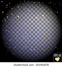 Gold heart confetti celebration background. Vector