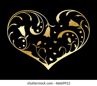 Gold heart with floral decorations