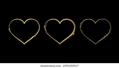 Gold heart frame. Gold heart design with sparkling stars.