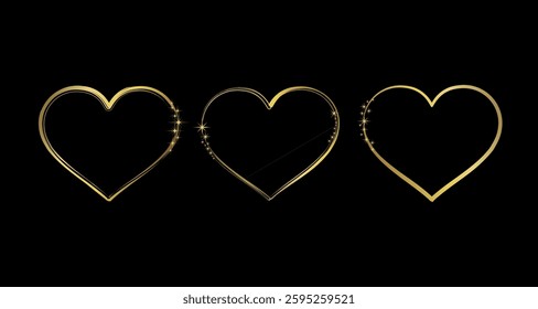 Gold heart frame. Gold heart design with sparkling stars.