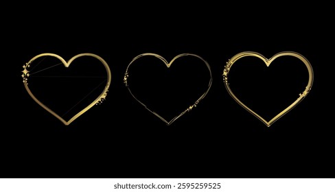 Gold heart frame. Gold heart design with sparkling stars.