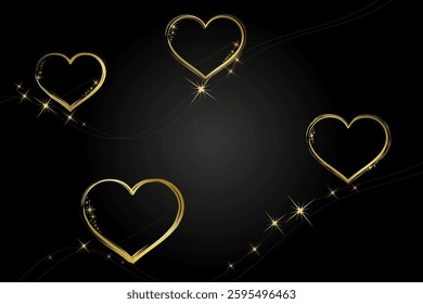 Gold heart frame. Gold heart design with sparkling stars.