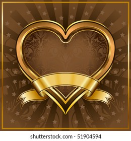 Gold heart frame with ribbon