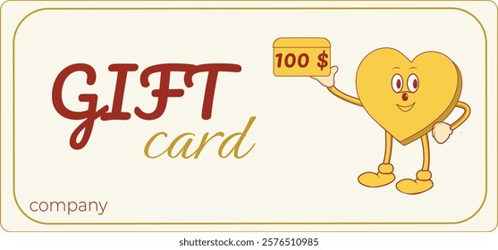 Gold Heart Gift Card Certificate Gold Gold Frame $100 $100 Card Design Heart Character Heart Mascot Coupon Design Gift Voucher