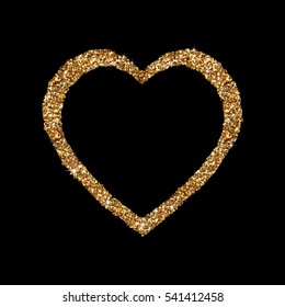 Gold heart glittering isolated on black background. Golden icon silhouette. Vector illustration for Valentine's Day. Love concept. Cute happy wallpaper. Good idea for your Wedding,